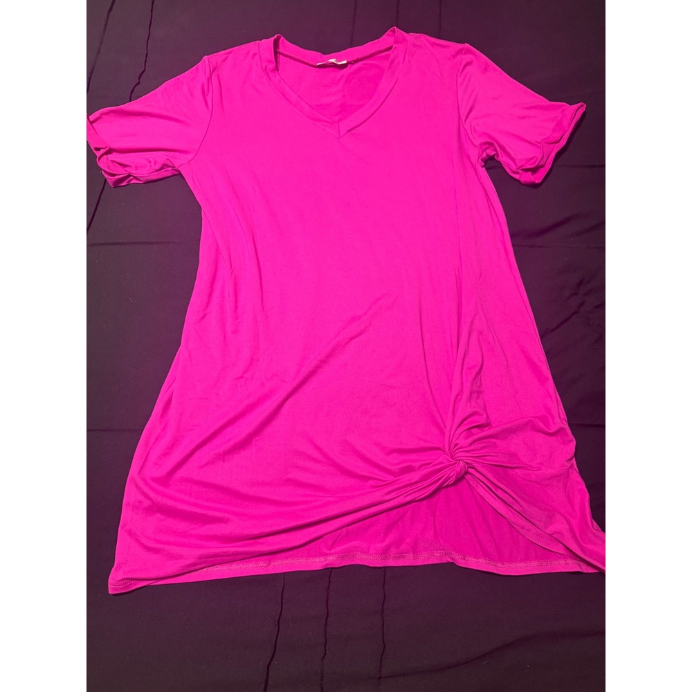 Jodifl Womens Hot Pink V-Neck Side Knot Tunic Top‎ Short Sleeve Size S